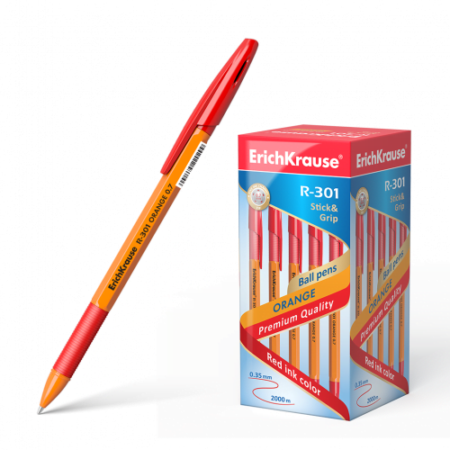 ERICHKRAUSE BALLPOINT PEN R-301 ORANGE STICK&GRIP 0.7 RED 43189
