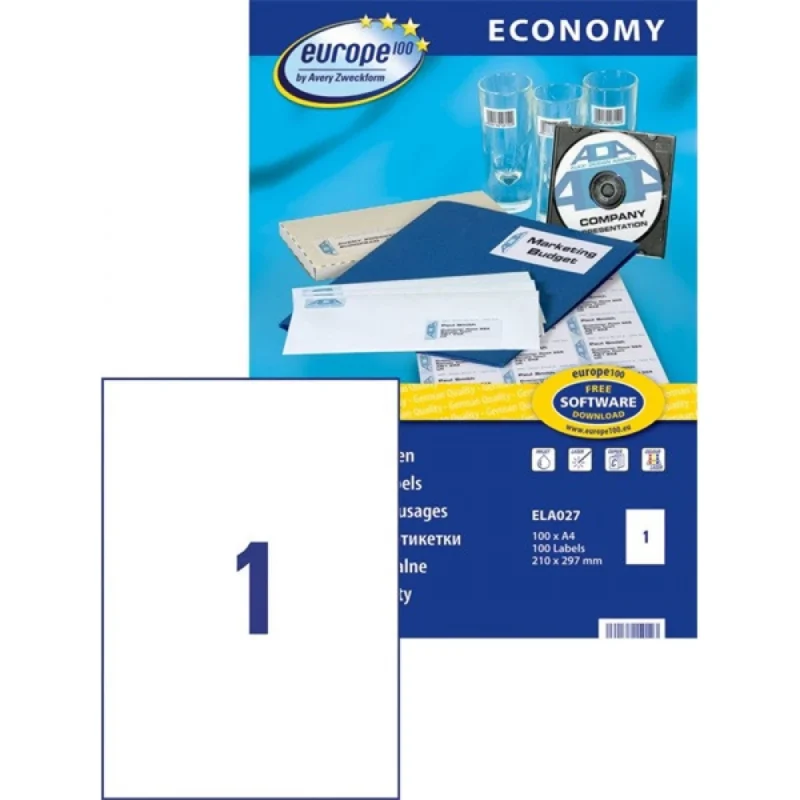 ECONOMY/AVERY LABELS 210X297MM ELA027