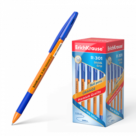 ERICHKRAUSE BALLPOINT PEN R-301 ORANGE STICK&GRIP 0.7 BLUE 39531