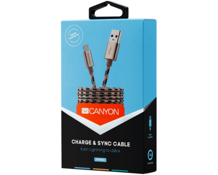 CANYON Lightning USB Cable Apple, braided, metallic, Gold, 1m