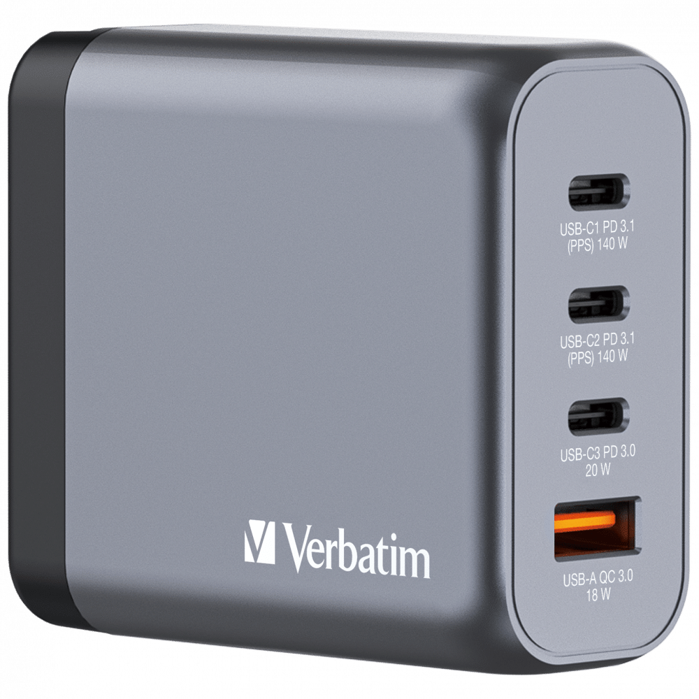 VERBATIM GAN CHARGER 4 PORTS 140W USBA/C (EU/UK/US)  32203