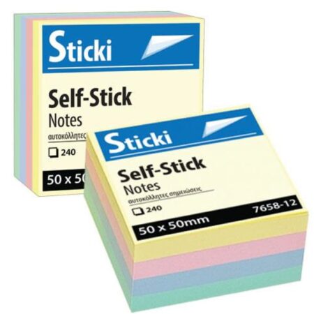 STICKI NOTES CUBE 50MMX50MM 240SHEETS PASTEL COL. 7658-12