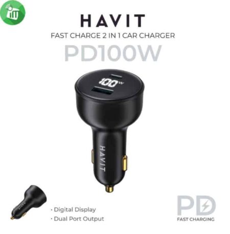HAVIT FAST CAR CHARGER USB & USB-C 100W BLACK CC100W
