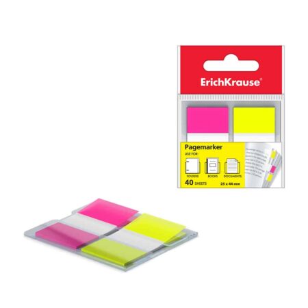 ERICHKRAUSE NEON PAGE MARKER FLAG 25x44 mm 40 SHEETS YELLOW & PINK 31181