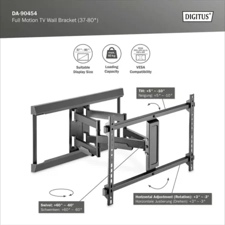 DIGITUS Full Motion TV Wall Mount 37-80" 60KG(MAX) DA-90454