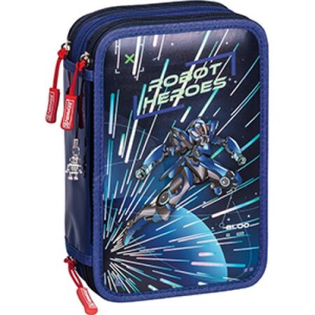 School Pencil Case 3 zips Robot Hero
