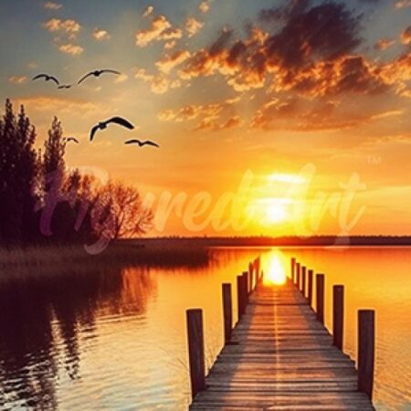 Mini Diamond Painting DP-SFA182 Golden Lake Sunset 25x25 round diamond rolled canvas